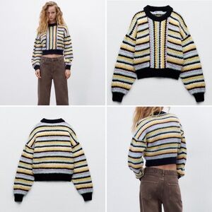 Zara multi-color striped cropped knit sweater